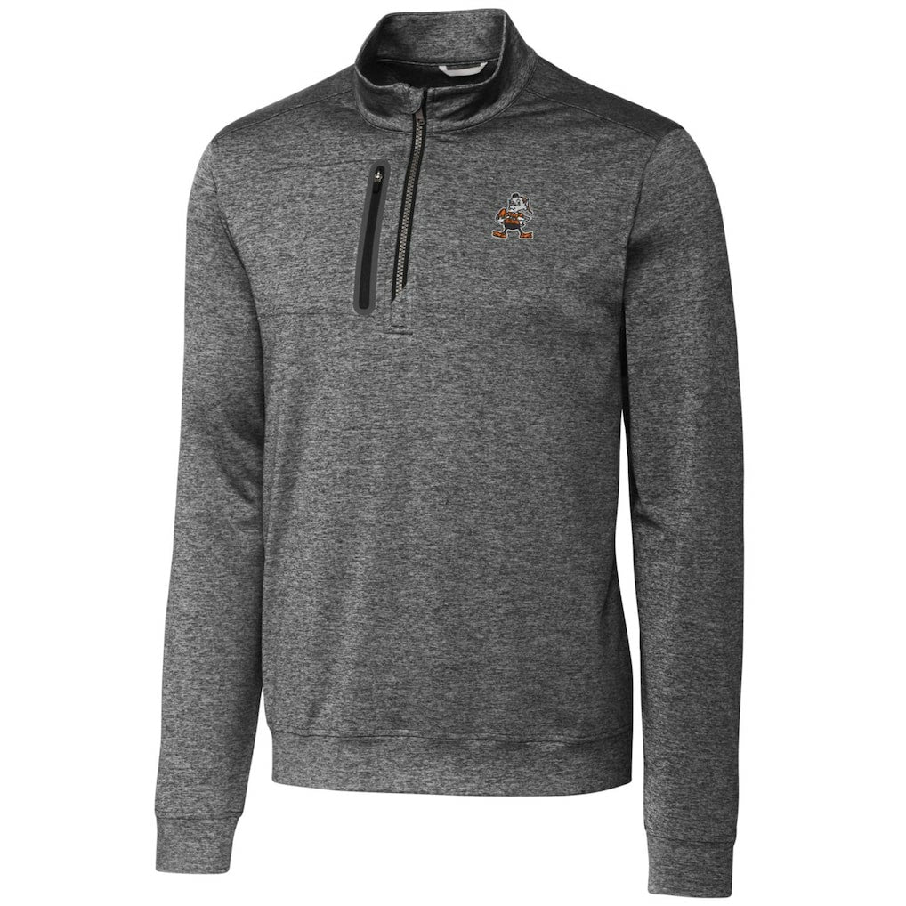 Cleveland Browns Cutter & Buck Stealth Heathered Throwback Logo Quarter-Zip Pullover Top | NFL Discount