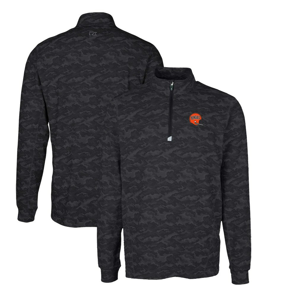 Cincinnati Bengals Cutter & Buck Throwback Logo Traverse Camo Print Stretch Quarter-Zip Pullover Top | NFL Outlet