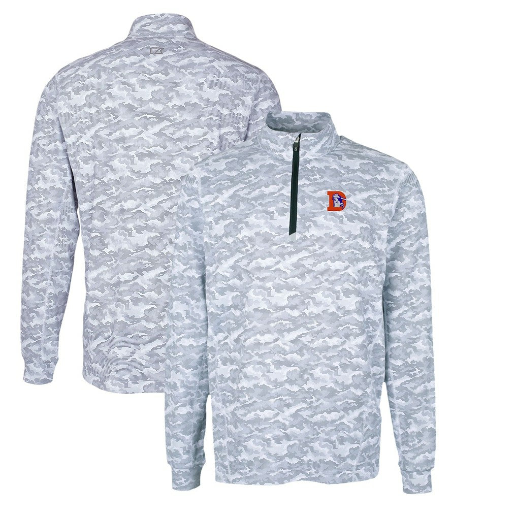 Denver Broncos Cutter & Buck Throwback Logo Traverse Camo Print Stretch Quarter-Zip Pullover Top | NFL Sale