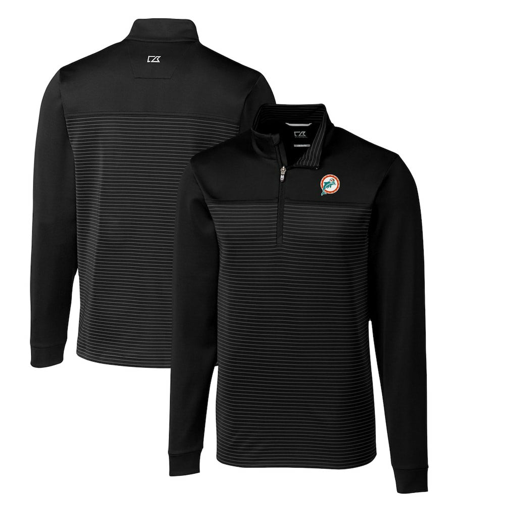 Miami Dolphins Cutter & Buck Throwback Logo Traverse Stripe Stretch Quarter-Zip Pullover Top | NFL Sale