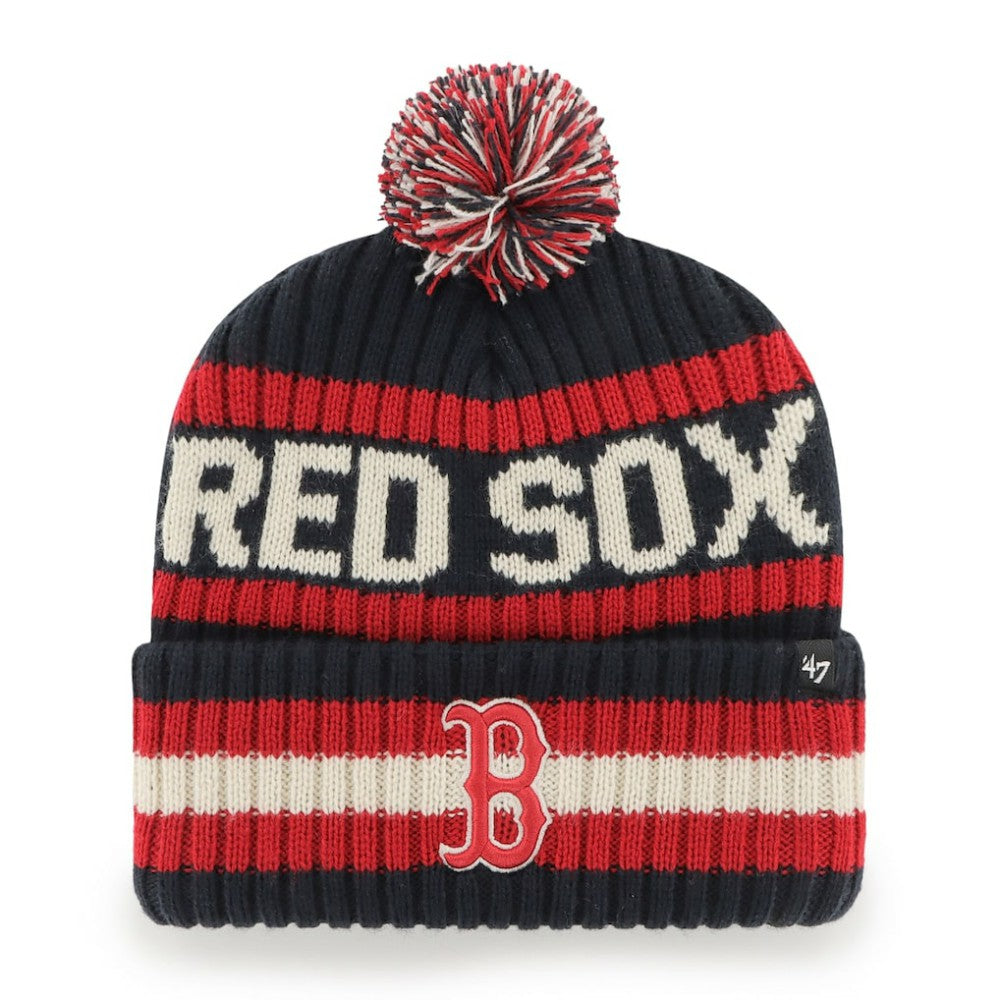 Boston Red Sox '47 Primary Team Logo Bering Pom Top Cuff Knit Hat – Navy - MLB Hats