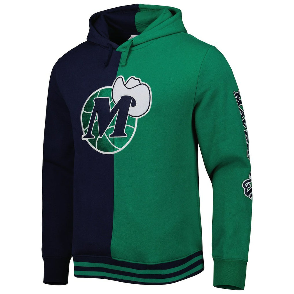 Navy/Green Dallas Mavericks Hardwood Classics Split Pullover Hoodie sale | NBA
