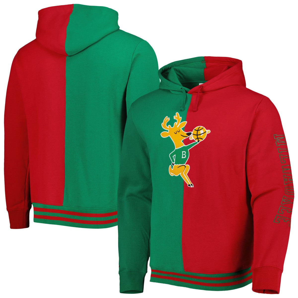Green/Red Milwaukee Bucks Hardwood Classics Split Pullover Hoodie | NBA