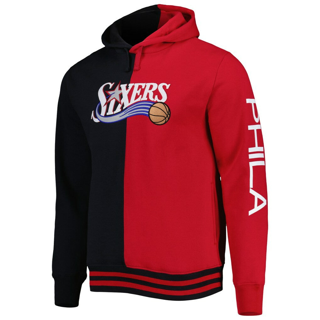 Black/Red Philadelphia 76ers Hardwood Classics Split Pullover Hoodie | NBA