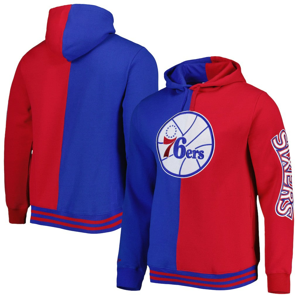 Royal/Red Philadelphia 76ers Hardwood Classics Split Pullover Hoodie | NBA