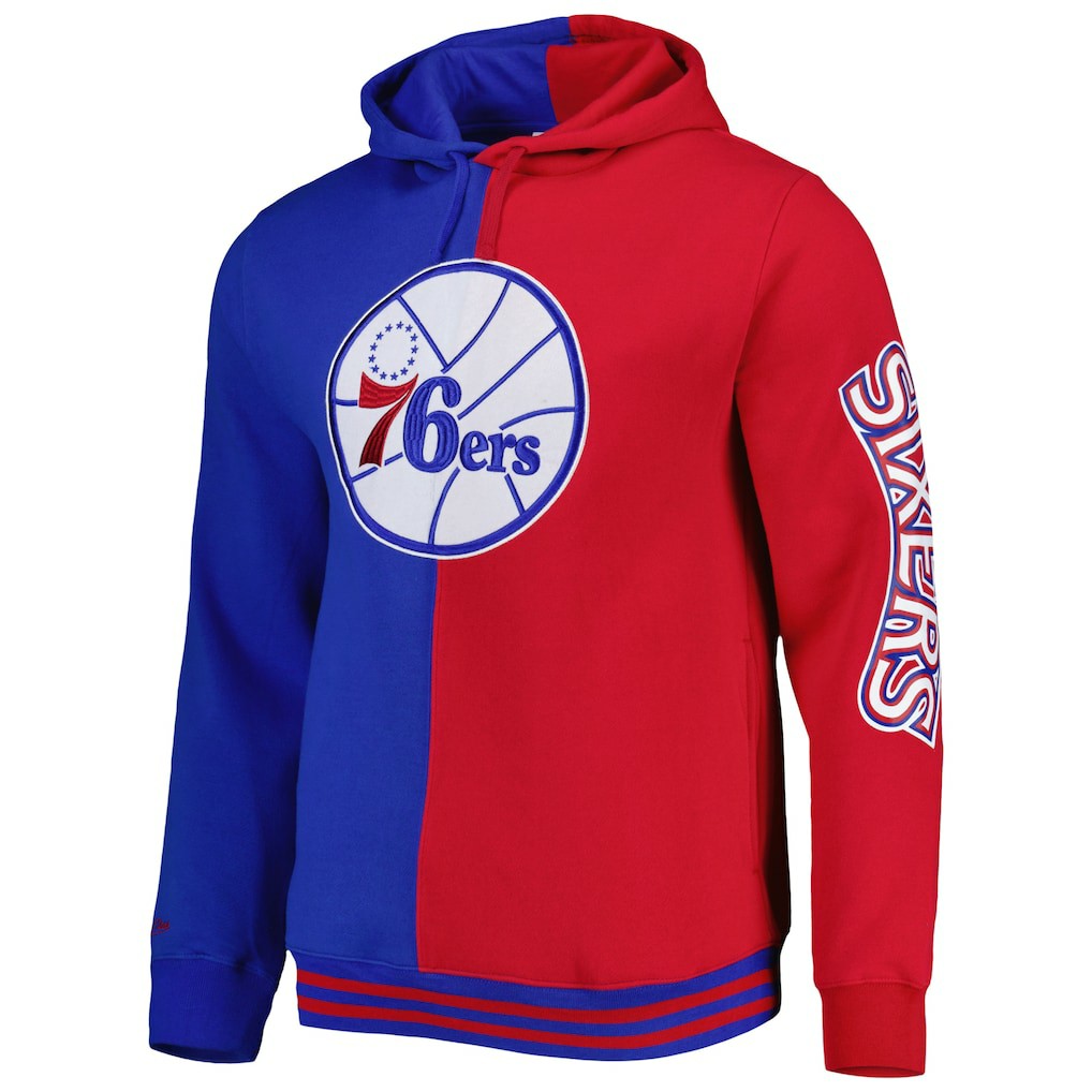 Royal/Red Philadelphia 76ers Hardwood Classics Split Pullover Hoodie | NBA