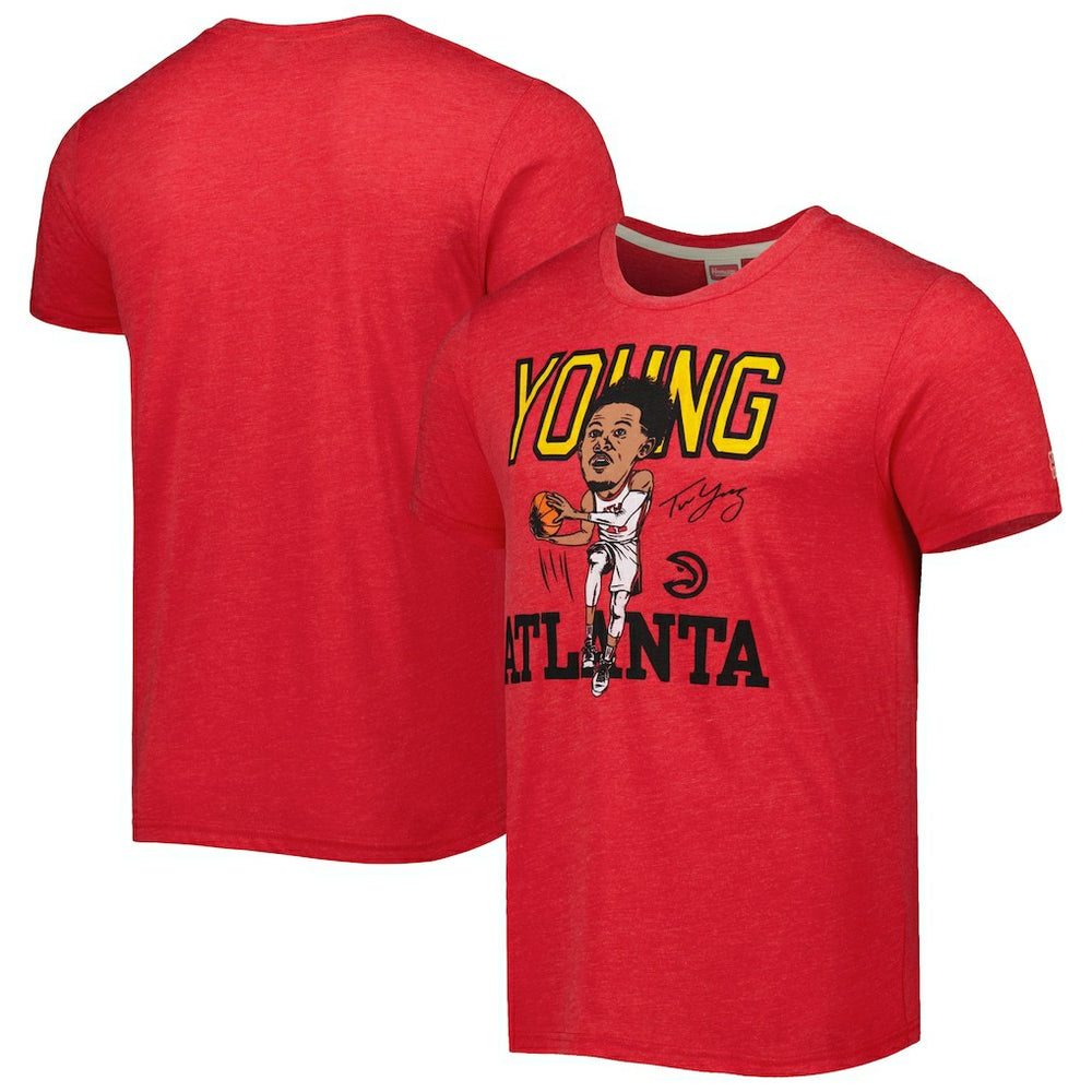 Red Trae Young Atlanta Hawks Homage Caricature Tri-Blend T-Shirt | NBA