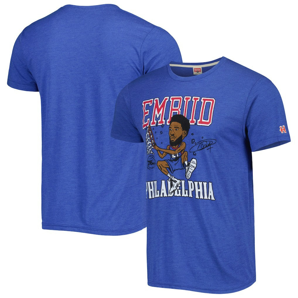 Royal Joel Embiid Philadelphia 76ers Homage Caricature Tri-Blend T-Shirt | NBA