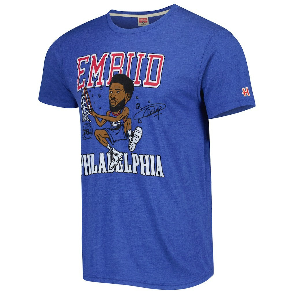 Royal Joel Embiid Philadelphia 76ers Homage Caricature Tri-Blend T-Shirt | NBA