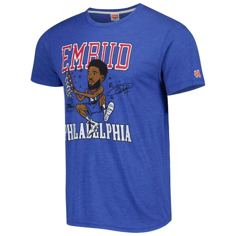 Royal Joel Embiid Philadelphia 76ers Homage Caricature Tri-Blend T-Shirt | NBA