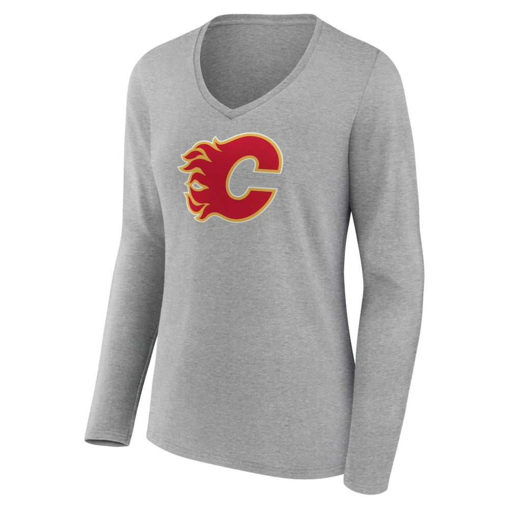 Calgary Flames Women's Primary Logo Team Long Sleeve V-Neck T-Shirt -  NHL T-shirts
