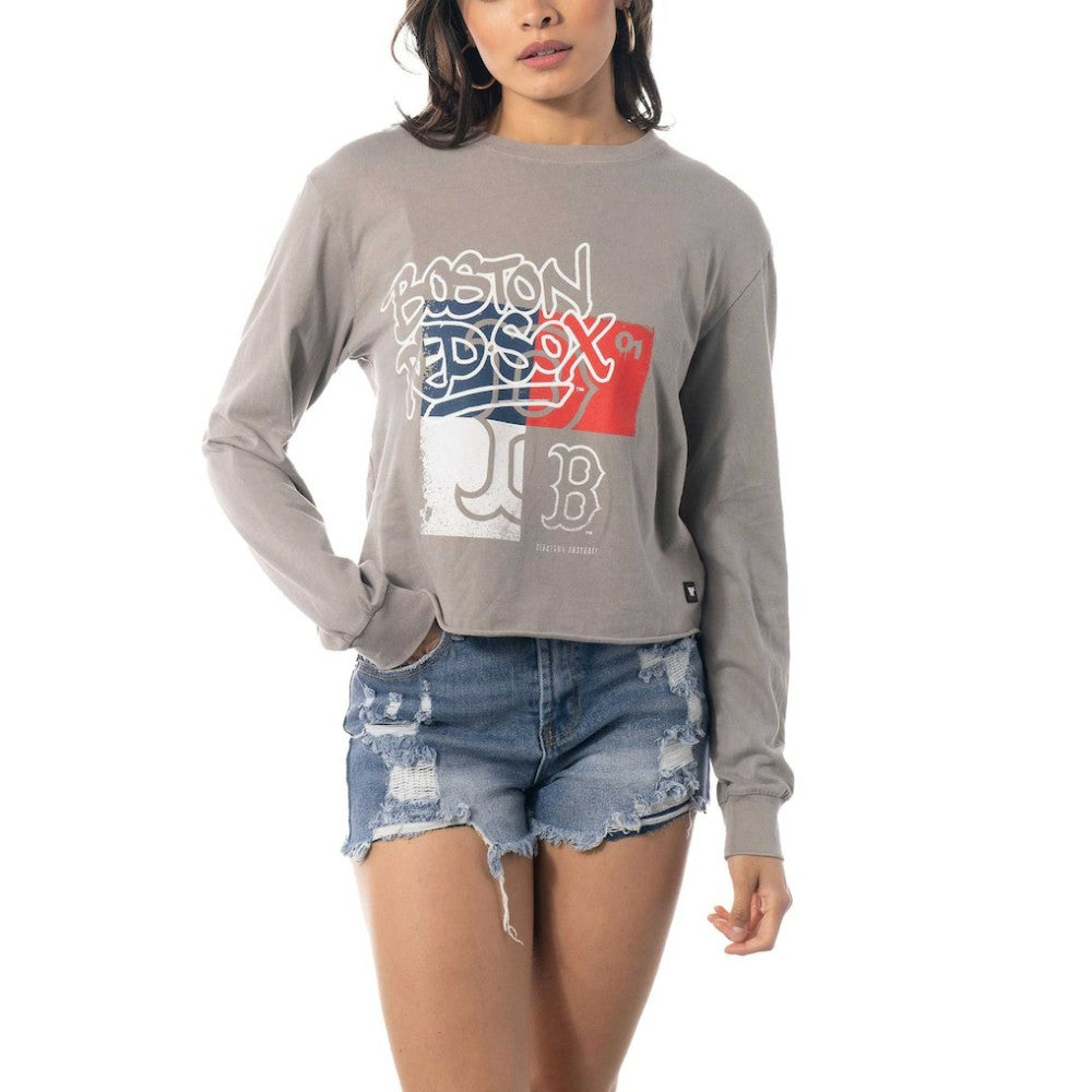 Boston Red Sox The Wild Collective Women's Cropped Long Sleeve T-Shirt - MLB T-shirts