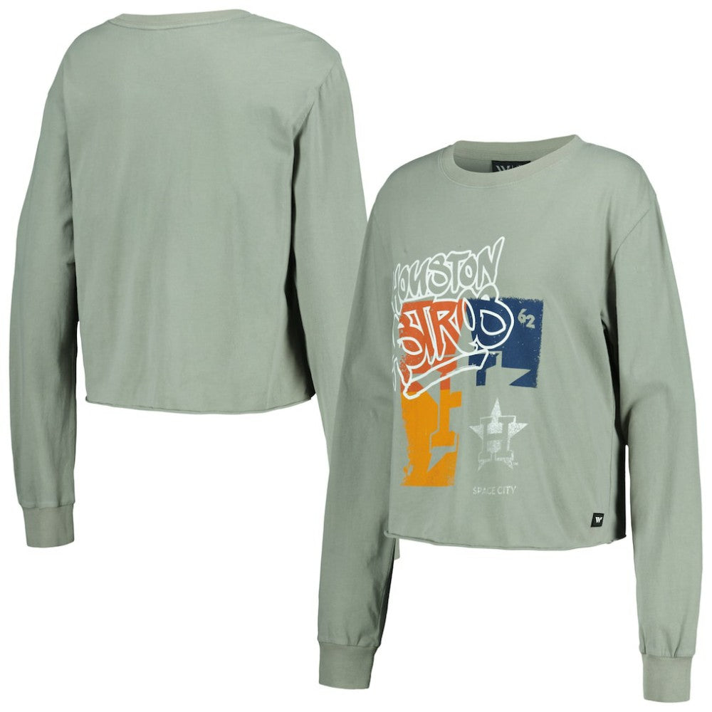 Houston Astros The Wild Collective Women's Cropped Long Sleeve T-Shirt - MLB T-shirts