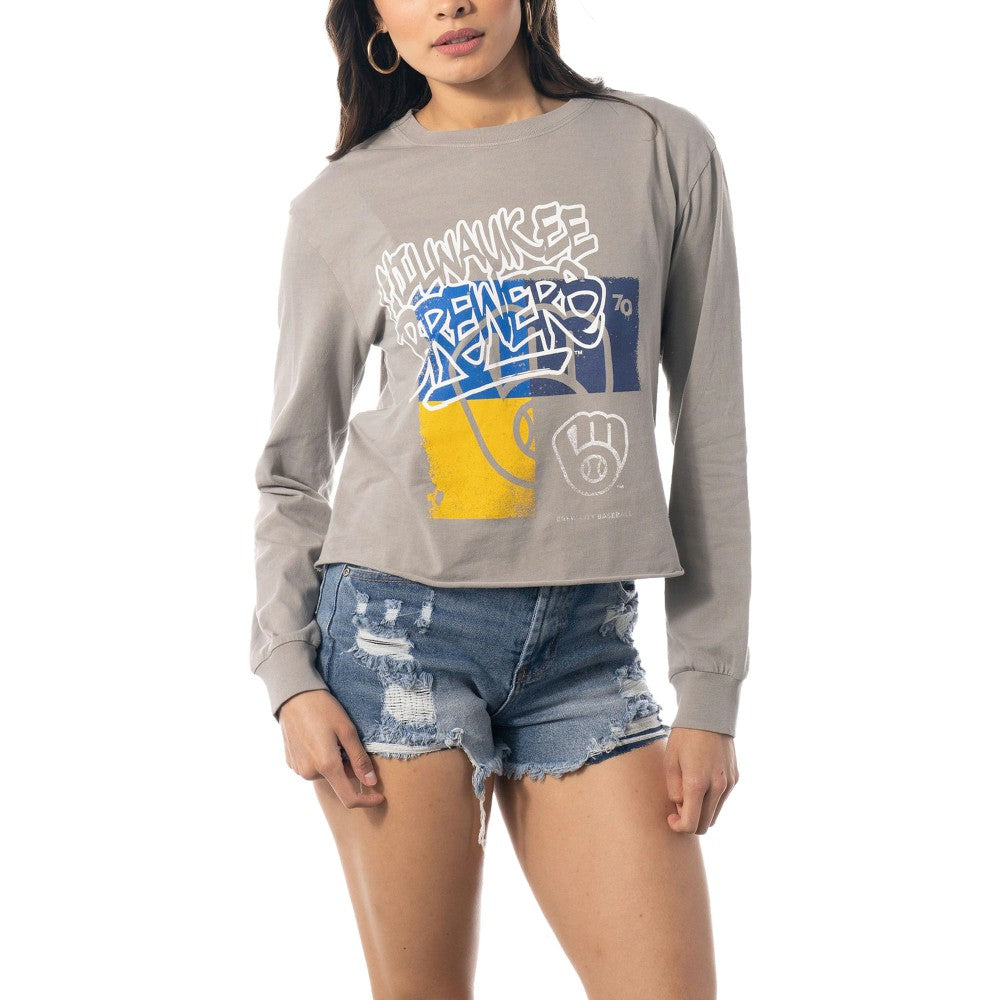 Milwaukee Brewers The Wild Collective Women's Cropped Long Sleeve T-Shirt - MLB T-shirts
