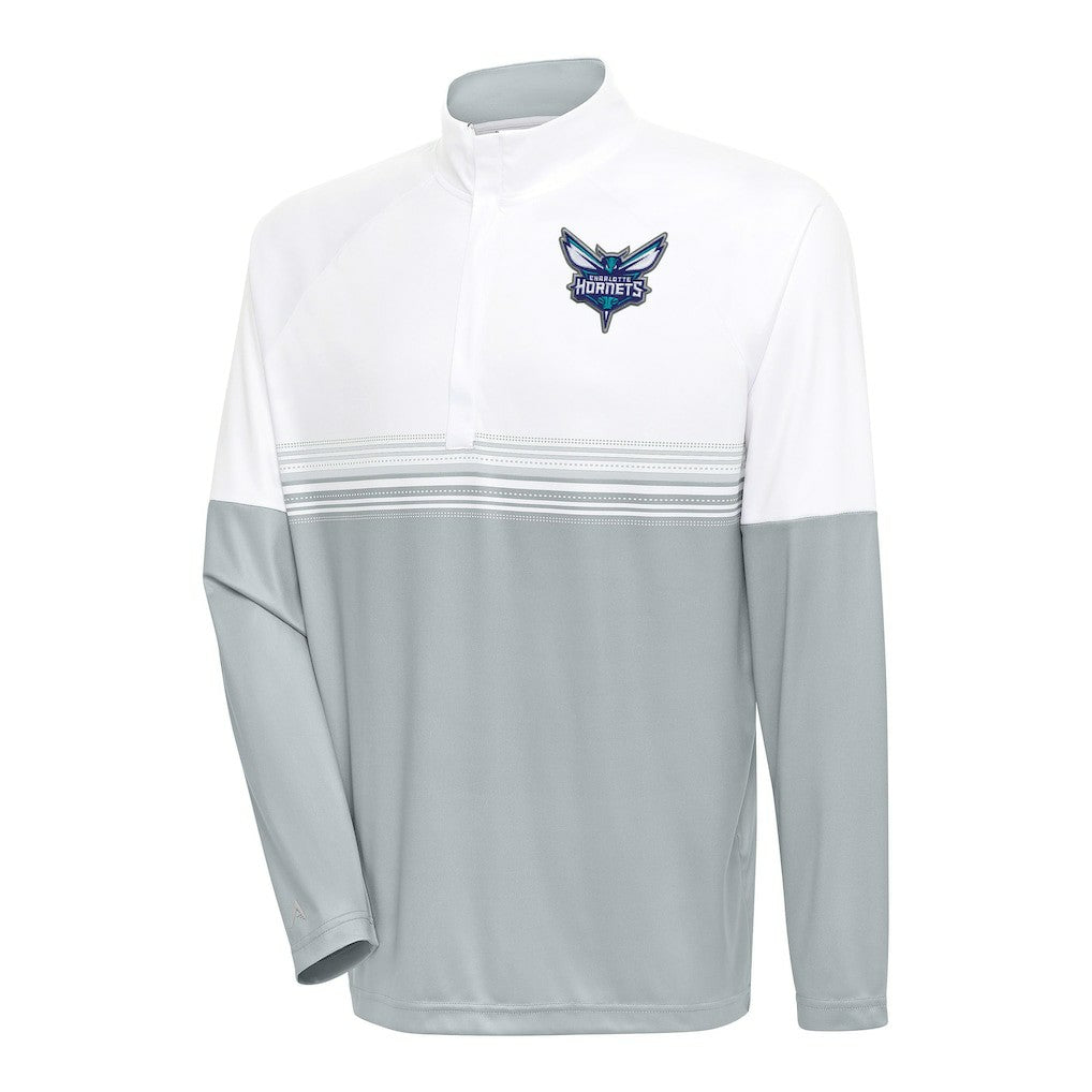 White/Gray Charlotte Hornets Antigua Bender Quarter-Zip Pullover Top | NBA