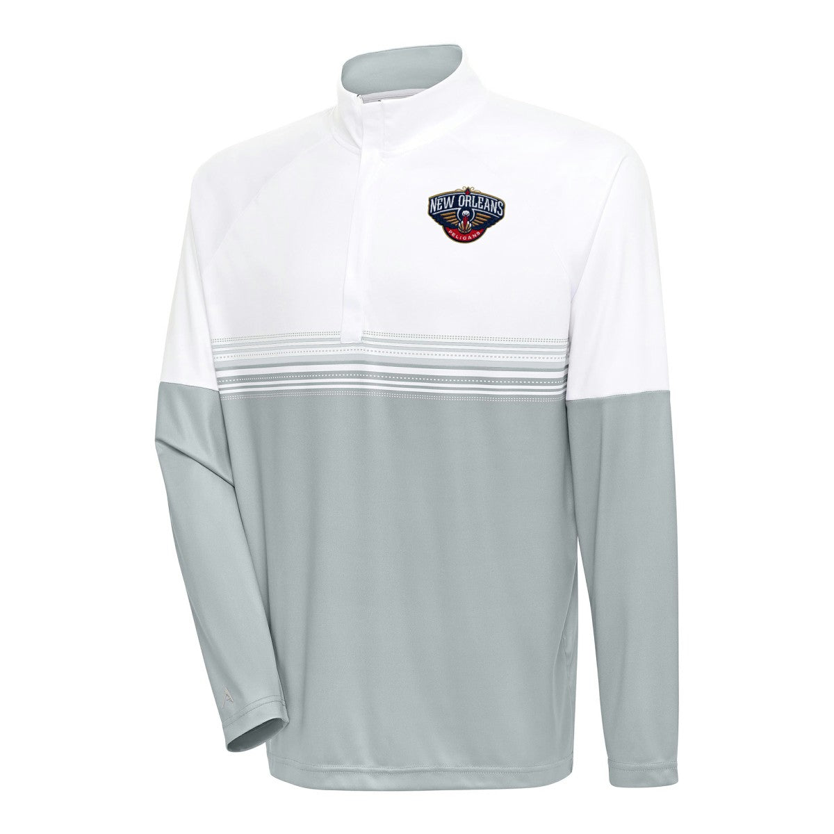 White/Gray New Orleans Pelicans Antigua Bender Quarter-Zip Pullover Top | NBA