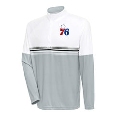 White/Black Philadelphia 76ers Antigua Bender Quarter-Zip Pullover Top | NBA