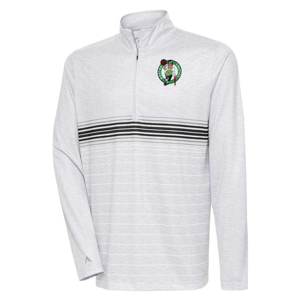 Heather Gray/Black Boston Celtics Antigua Bullseye Quarter-Zip Pullover Top | NBA