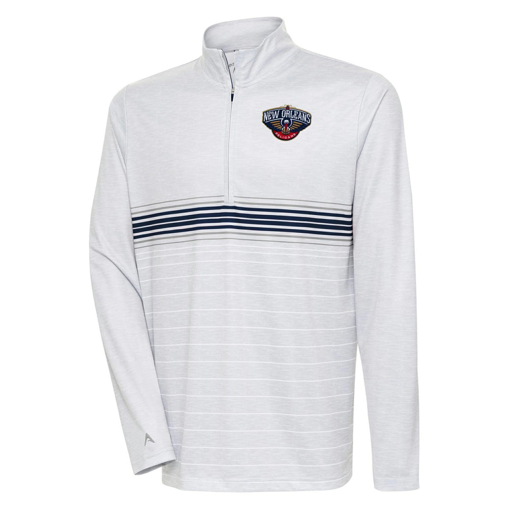 Heather Gray/Navy New Orleans Pelicans Antigua Bullseye Quarter-Zip Pullover Top | NBA
