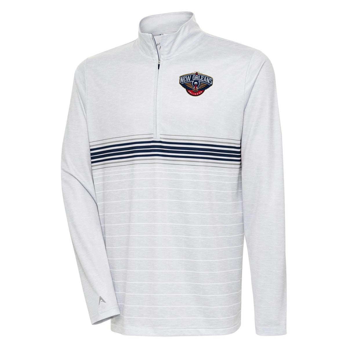 Heather Gray/Navy New Orleans Pelicans Antigua Bullseye Quarter-Zip Pullover Top | NBA