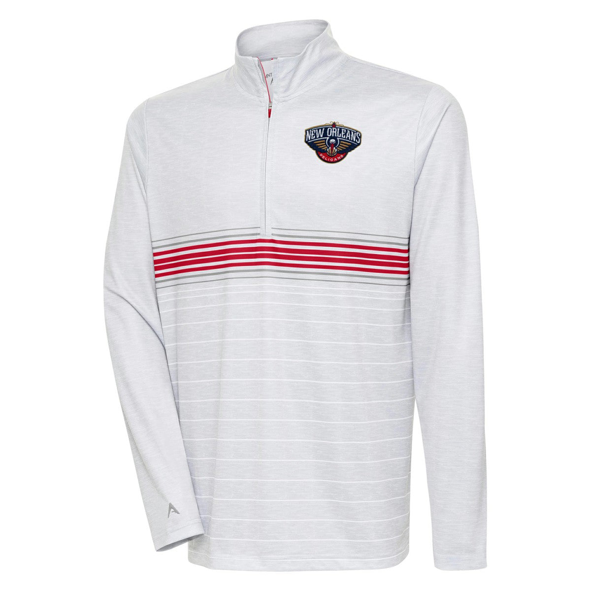Heather Gray/Red New Orleans Pelicans Antigua Bullseye Quarter-Zip Pullover Top | NBA