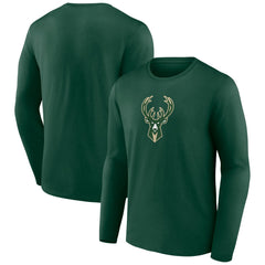 Hunter Green Milwaukee Bucks Primary Team Logo Long Sleeve T-Shirt | NBA