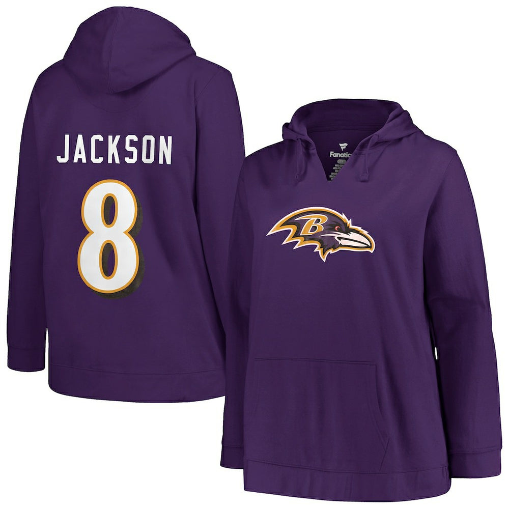 Baltimore Ravens Lamar Jackson  Profile Women's Plus Size Player Name & Number Pullover Hoodie | NFL Near me