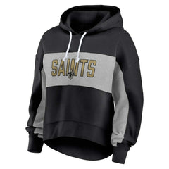 New Orleans Saints Women's Filled Stat Sheet Lighweight Modest Crop Hoodie | NFL Discount