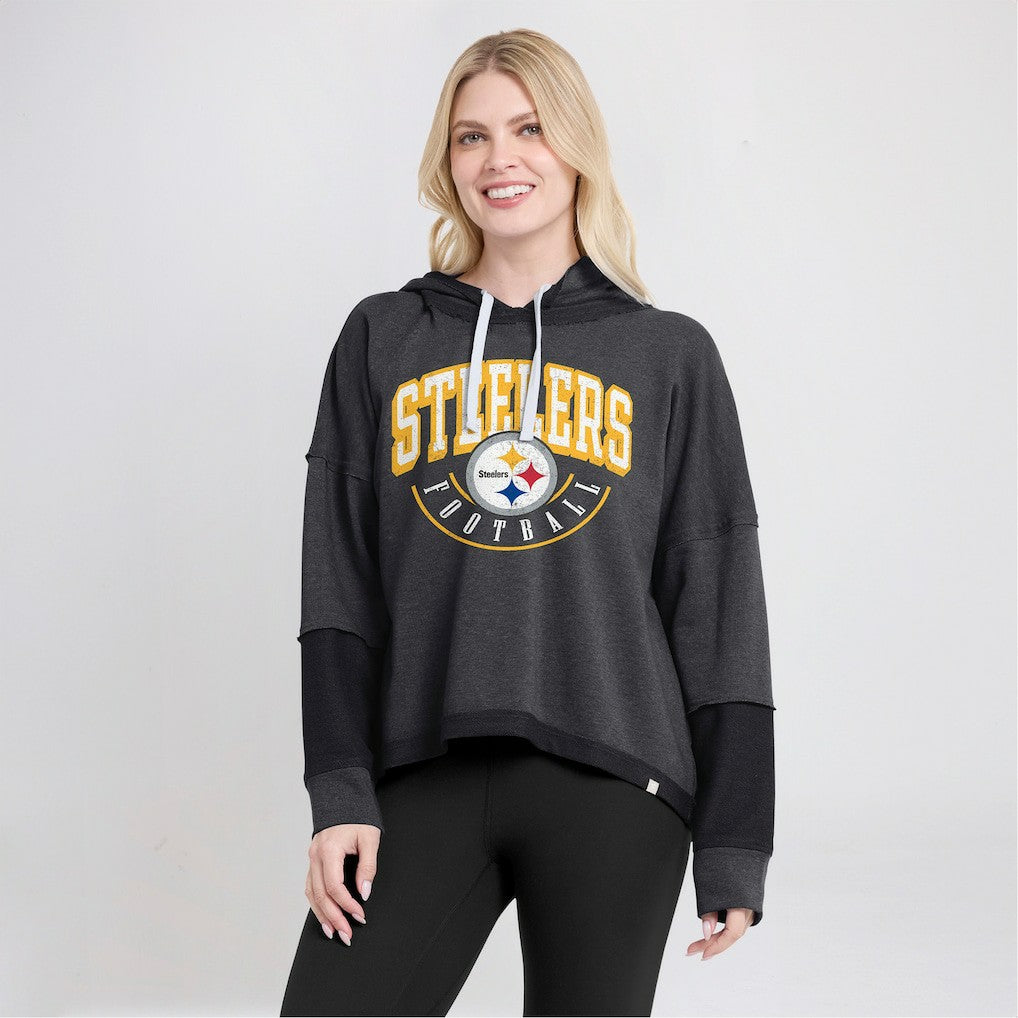Pittsburgh Steelers Women's Lightewight Modest Crop Lounge Helmet Arch Pullover Hoodie | NFL New