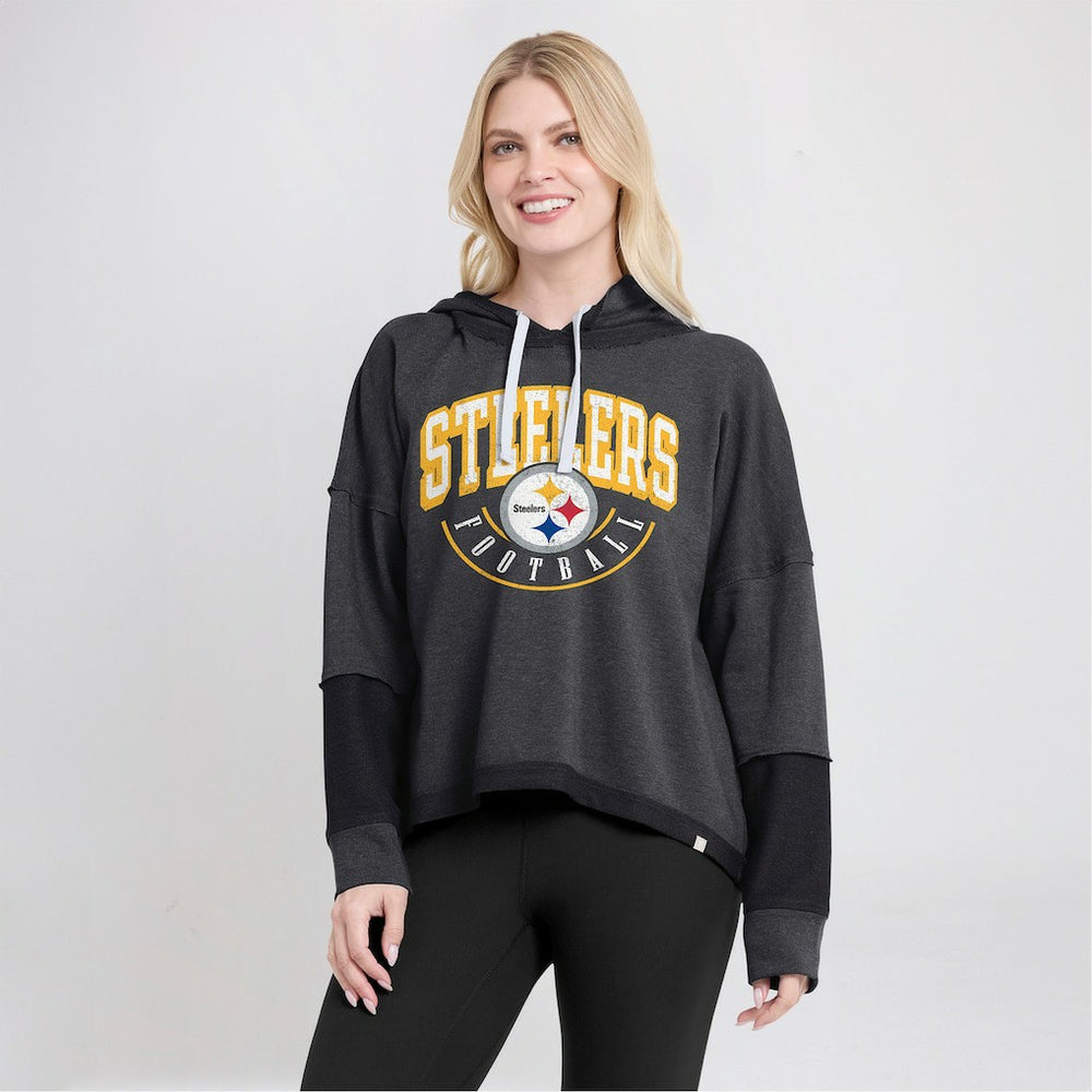 Pittsburgh Steelers Women's Lightewight Modest Crop Lounge Helmet Arch Pullover Hoodie | NFL New