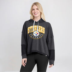 Pittsburgh Steelers Women's Lightewight Modest Crop Lounge Helmet Arch Pullover Hoodie | NFL New