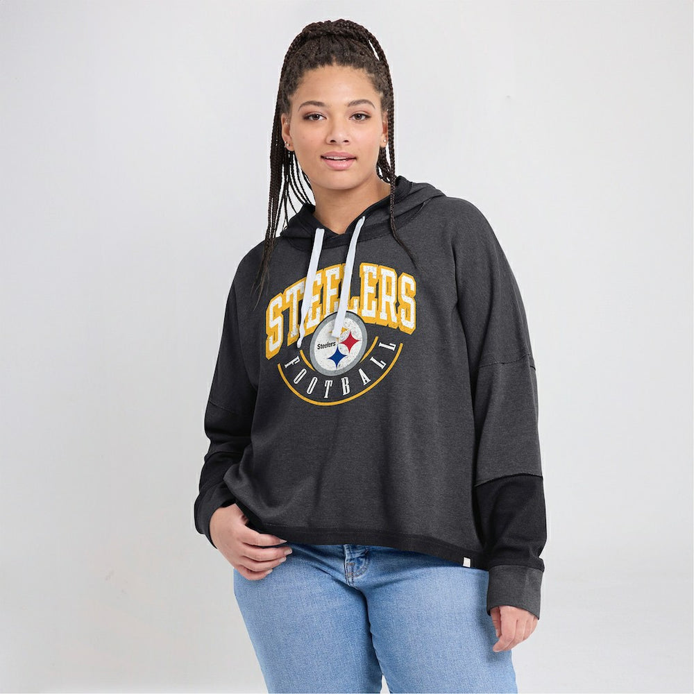 Pittsburgh Steelers Women's Lightewight Modest Crop Lounge Helmet Arch Pullover Hoodie | NFL New
