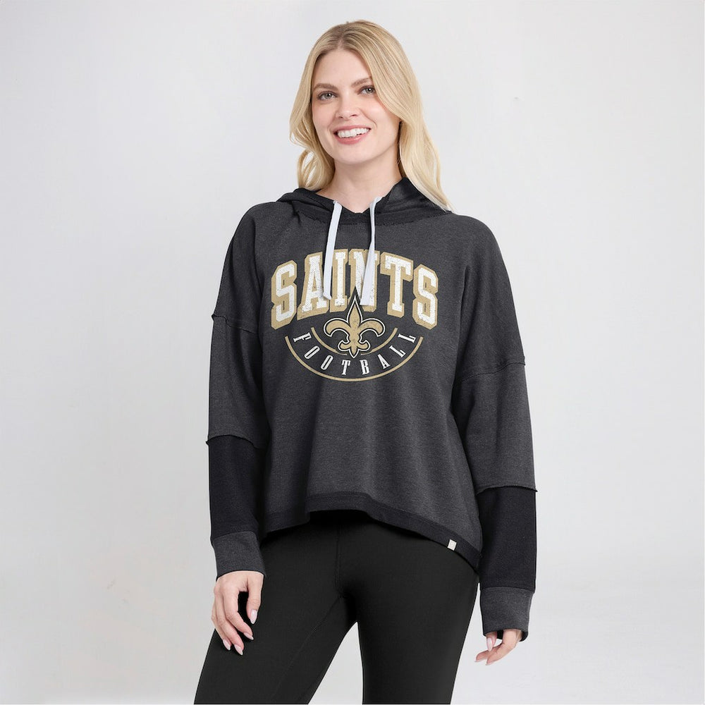 New Orleans Saints Women's Lightewight Modest Crop Lounge Helmet Arch Pullover Hoodie | NFL Near me