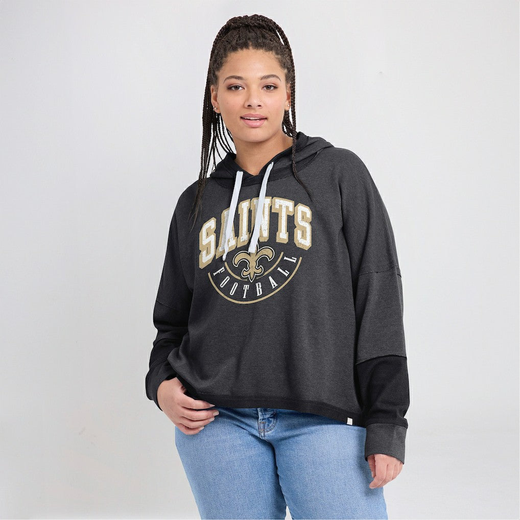 New Orleans Saints Women's Lightewight Modest Crop Lounge Helmet Arch Pullover Hoodie | NFL Near me