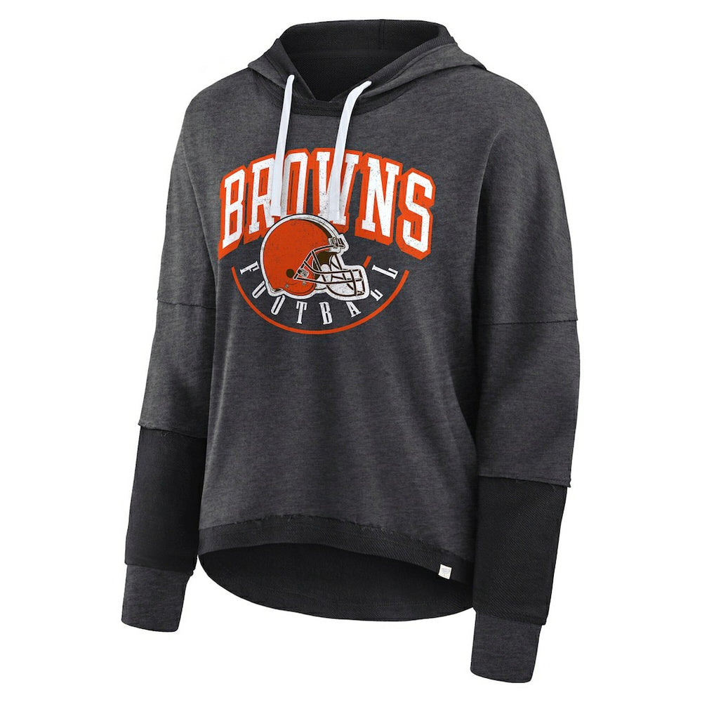 Cleveland Browns Women's Lightewight Modest Crop Lounge Helmet Arch Pullover Hoodie | NFL Sale