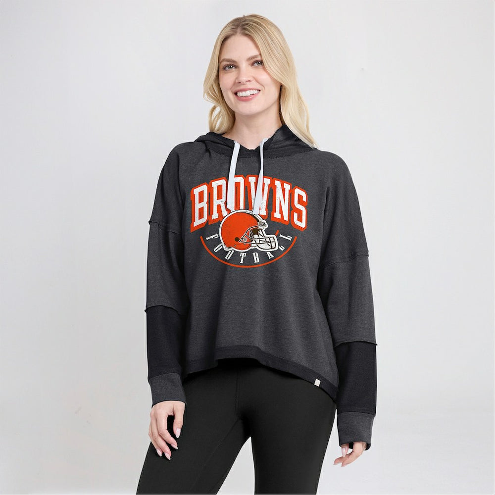 Cleveland Browns Women's Lightewight Modest Crop Lounge Helmet Arch Pullover Hoodie | NFL Sale
