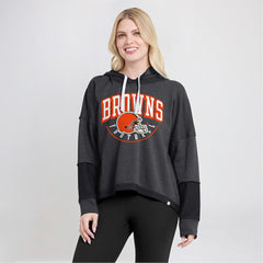 Cleveland Browns Women's Lightewight Modest Crop Lounge Helmet Arch Pullover Hoodie | NFL Sale