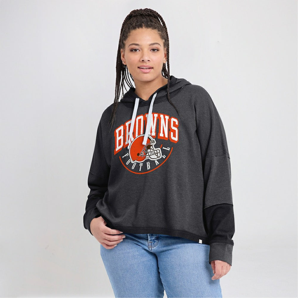 Cleveland Browns Women's Lightewight Modest Crop Lounge Helmet Arch Pullover Hoodie | NFL Sale