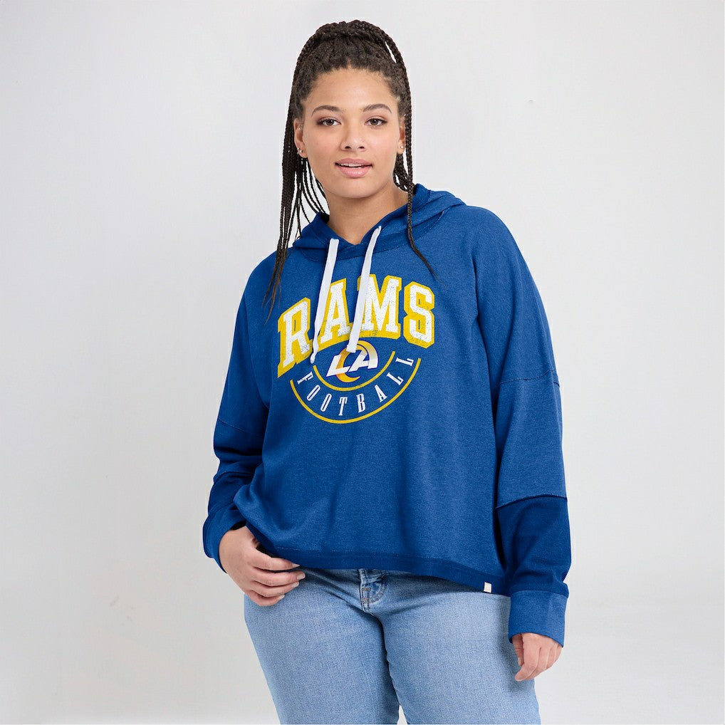 Los Angeles Rams Women's Lightewight Modest Crop Lounge Helmet Arch Pullover Hoodie | NFL Outlet