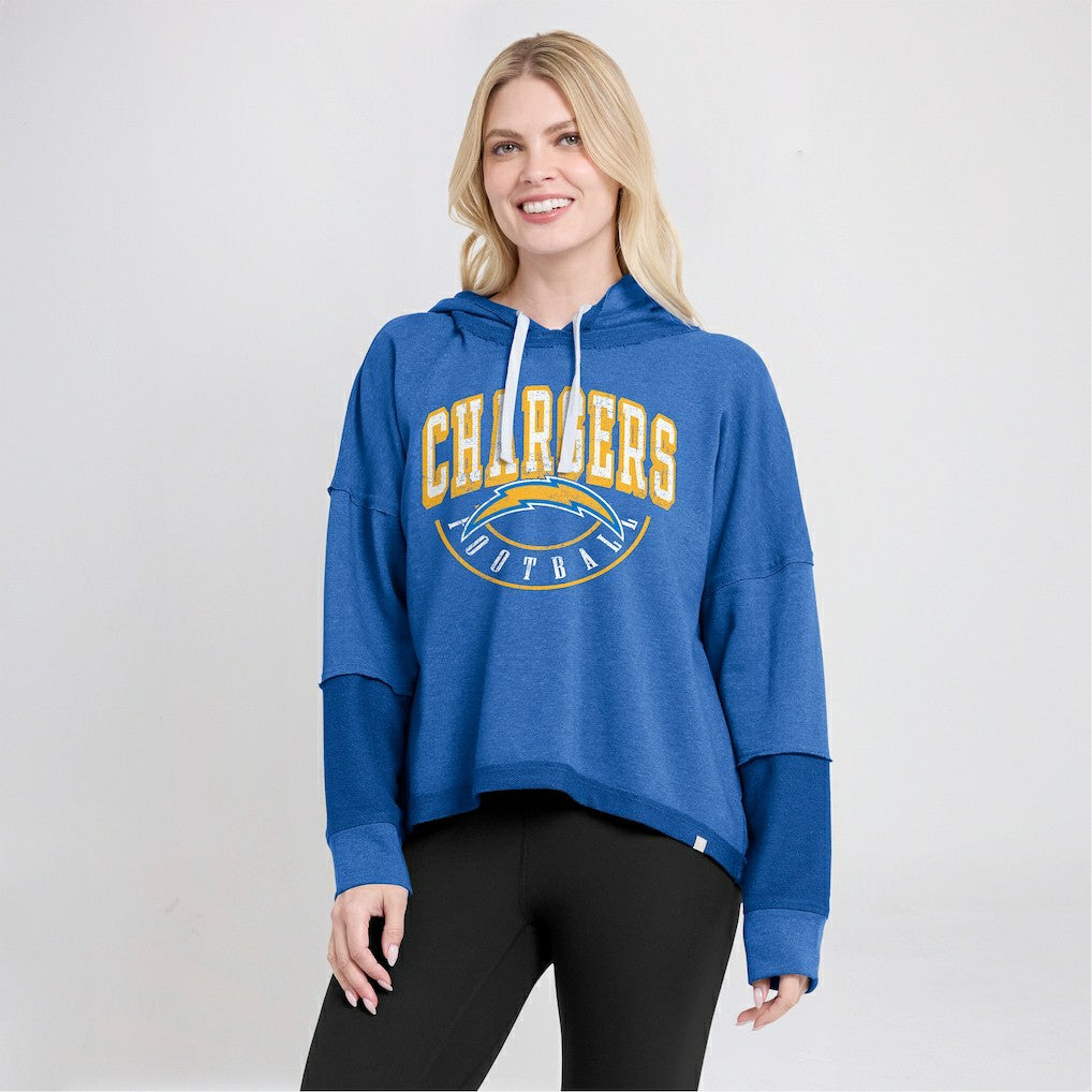 Los Angeles Chargers Women's Lightewight Modest Crop Lounge Helmet Arch Pullover Hoodie | NFL Hot