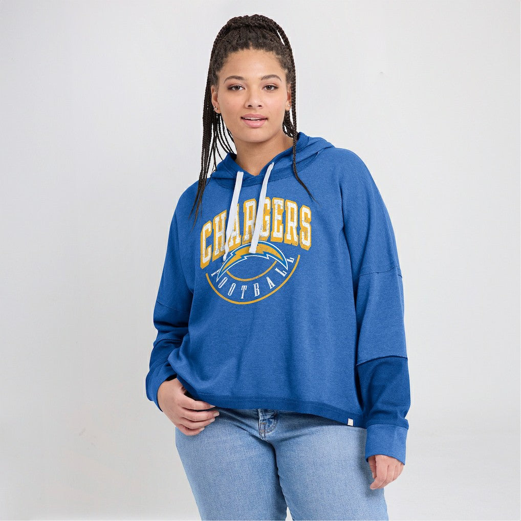 Los Angeles Chargers Women's Lightewight Modest Crop Lounge Helmet Arch Pullover Hoodie | NFL Hot