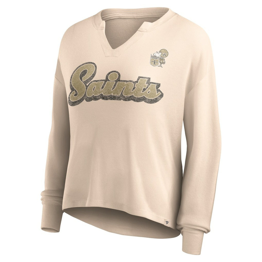 New Orleans Saints Women's Go For It Notch Neck Waffle Knit Lightweight Long Sleeve T-Shirt | NFL Hot