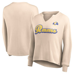 Los Angeles Rams Women's Go For It Notch Neck Waffle Knit Lightweight Long Sleeve T-Shirt | NFL Outlet