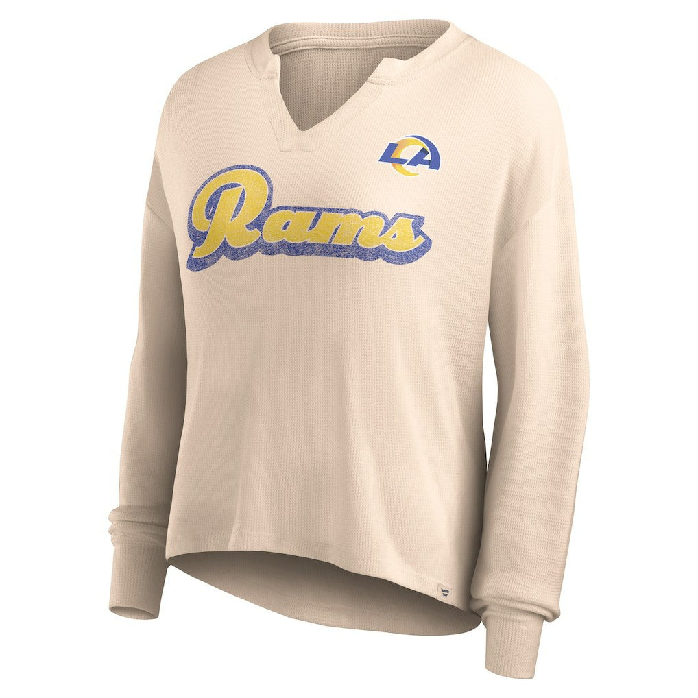 Los Angeles Rams Women's Go For It Notch Neck Waffle Knit Lightweight Long Sleeve T-Shirt | NFL Outlet