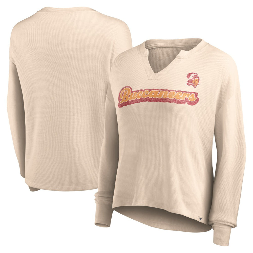Tampa Bay Buccaneers Women's Go For It Notch Neck Waffle Knit Lightweight Long Sleeve T-Shirt | NFL Online