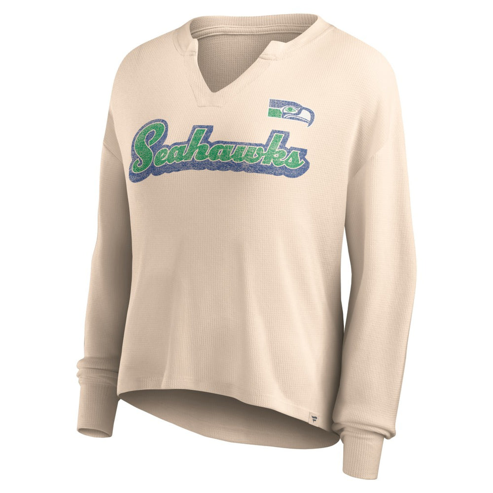 Seattle Seahawks Women's Go For It Notch Neck Waffle Knit Lightweight Long Sleeve T-Shirt | NFL Sale