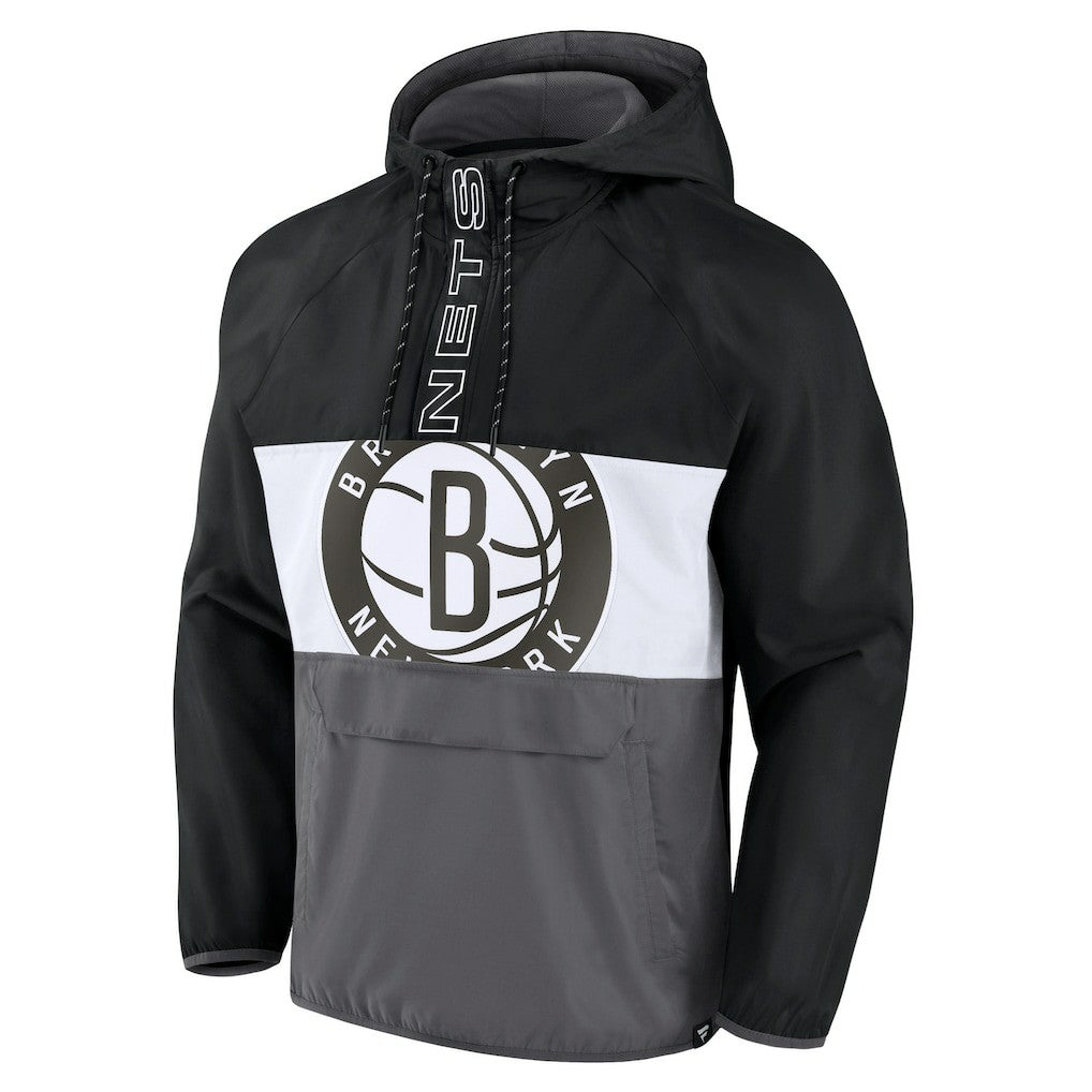 Black/Gray Brooklyn Nets Anorak Flagrant Foul Color-Block Raglan Hoodie Half-Zip Jacket | NBA