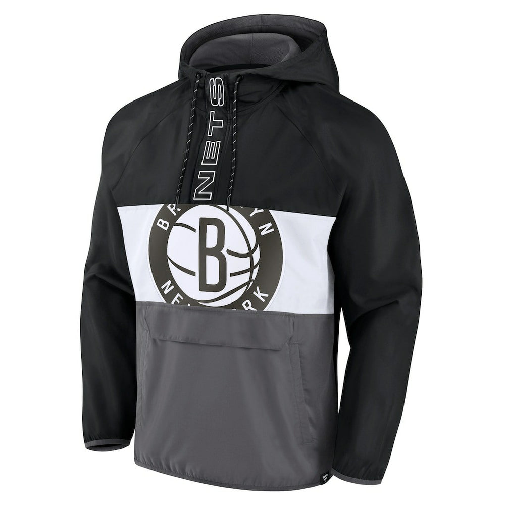 Black/Gray Brooklyn Nets Anorak Flagrant Foul Color-Block Raglan Hoodie Half-Zip Jacket | NBA