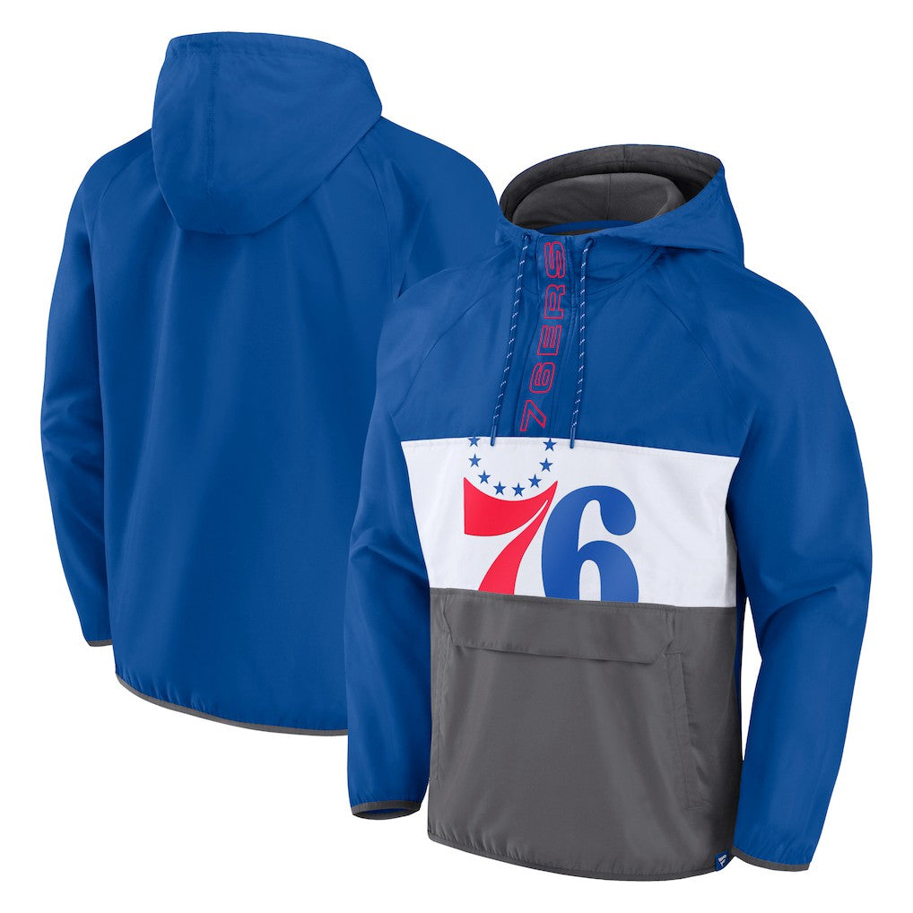 Royal/Gray Philadelphia 76ers Anorak Flagrant Foul Color-Block Raglan Hoodie Half-Zip Jacket | NBA