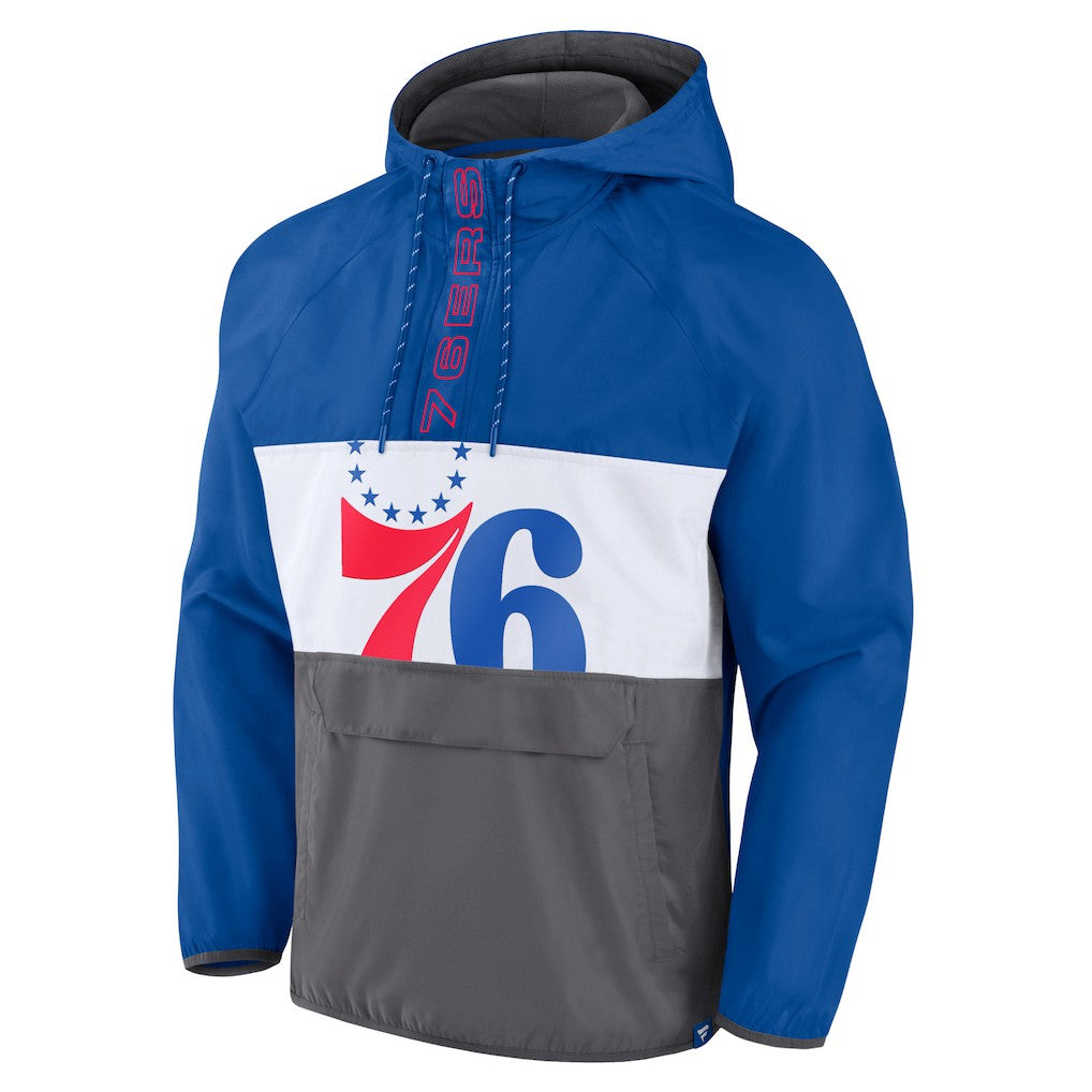 Royal/Gray Philadelphia 76ers Anorak Flagrant Foul Color-Block Raglan Hoodie Half-Zip Jacket | NBA
